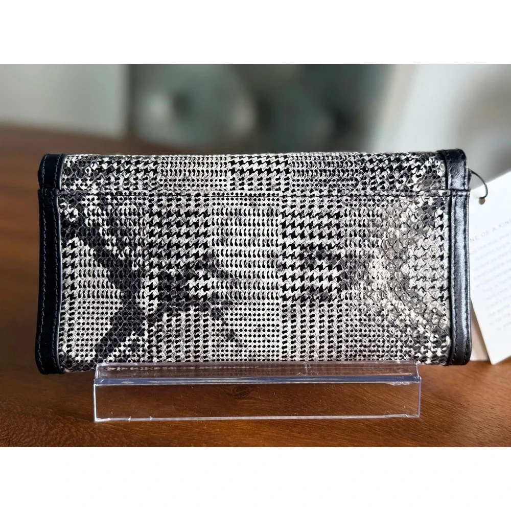 NWT $195 Brahmin Veronica Black Spark Houndstooth Snakeskin Leather Wallet